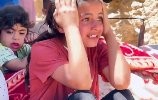 Thumbnail preview image for the video titled: Palestinian women and children break down in tears as they watch Israeli excavators demolish their home in Khirbet al-Deirat