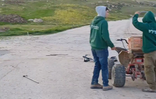 Thumbnail preview image for the video titled: Many of the settlers who fenced off Khirbet Zanuta are wearing branded sweatshirts of Hashomer Yosh