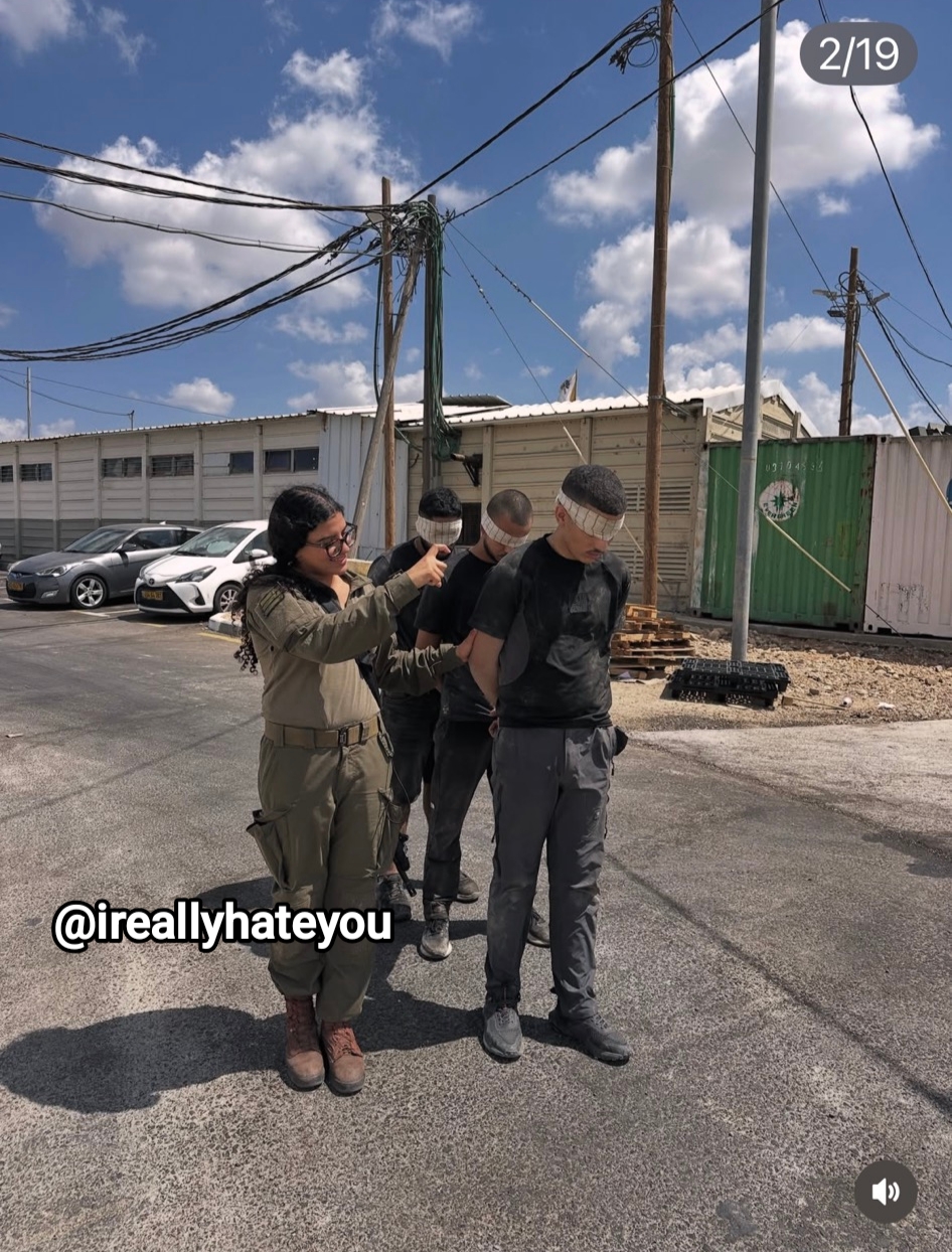 Thumbnail preview image for the video titled: Female IDF soldiers posing with Palestinian hostages to post on social media