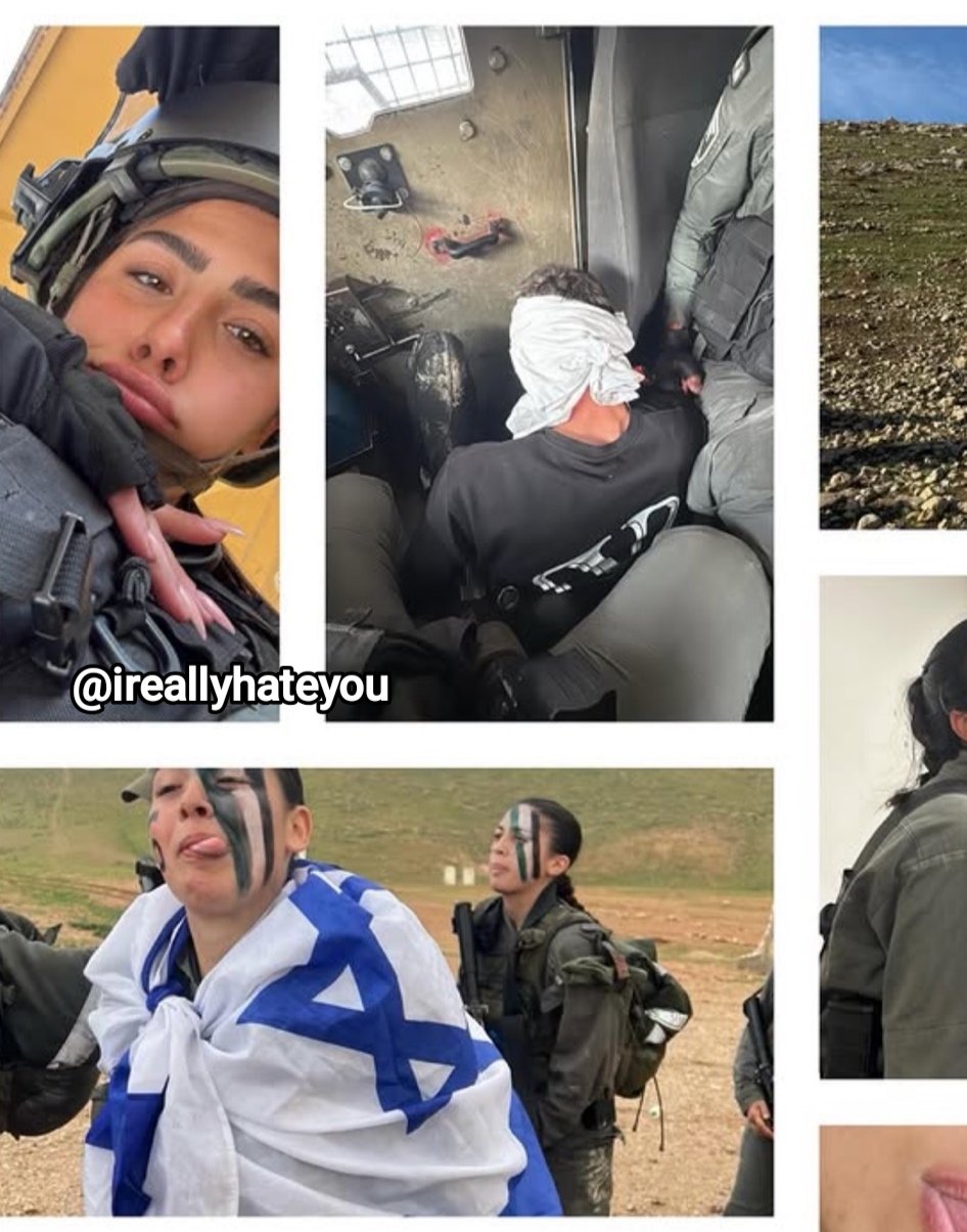Thumbnail preview image for the video titled: Female IDF soldier exposing a humiliated Palestinian hostage on social media