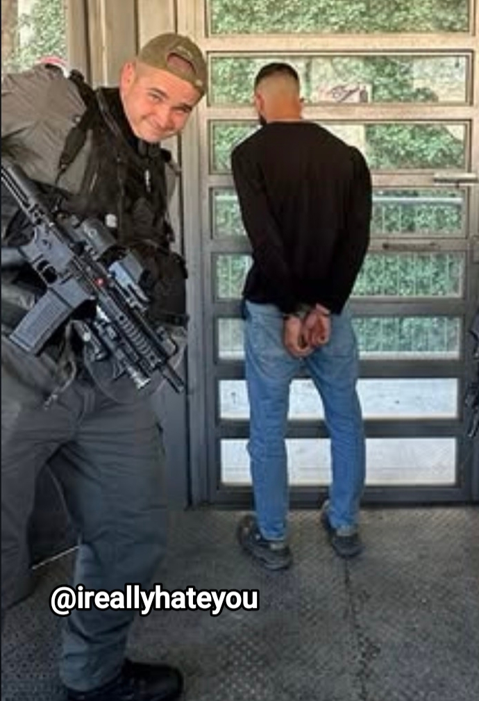 Thumbnail preview image for the video titled: Male IDF soldier taking selfies with Palestinian hostages to post on social media