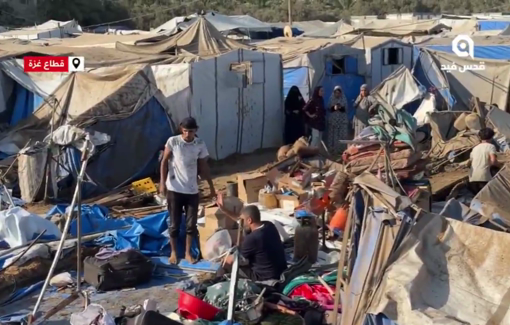 Thumbnail preview image for the video titled: Extensive destruction of tents and medical suppliers by Israel's bombing of hospital warehouse