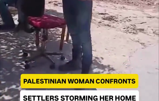Thumbnail preview image for the video titled: A Palestinian woman confronts Israeli settlers who stormed her home in Tuba, two days after settlers set fire to homes