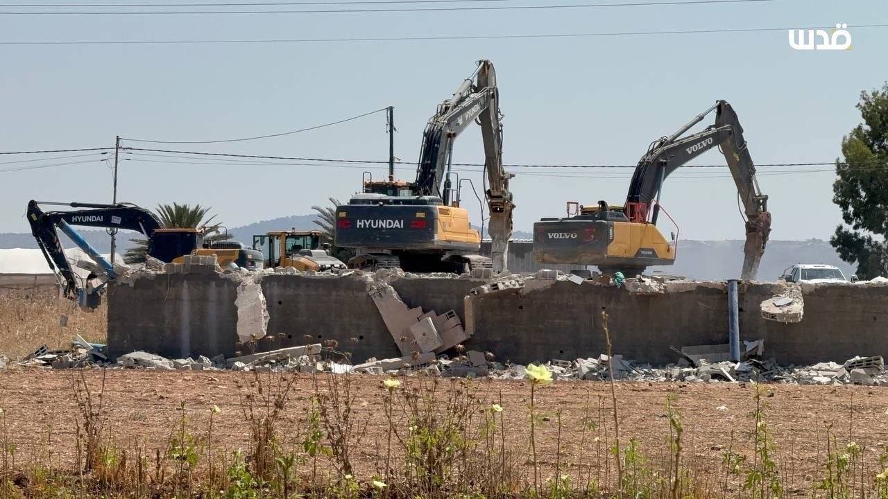 Thumbnail preview image for the video titled: Israeli forces demolished Palestinian businesses in Aba Al-Sharquiya to clear the way for the return of settler families to Ganim settlement