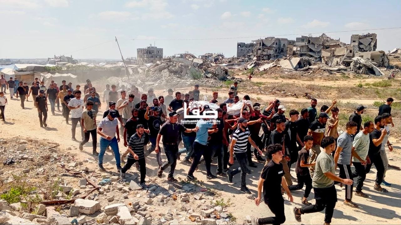 Thumbnail preview image for the video titled: Funeral procession for Palestinians killed by Israel at Gaza Port cafe