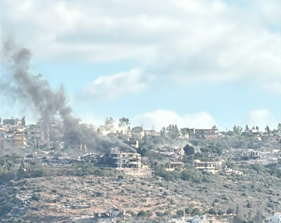 Thumbnail preview image for the video titled: Israeli occupation army set fire to a number of homes and properties in the town of Al-Mansouri
