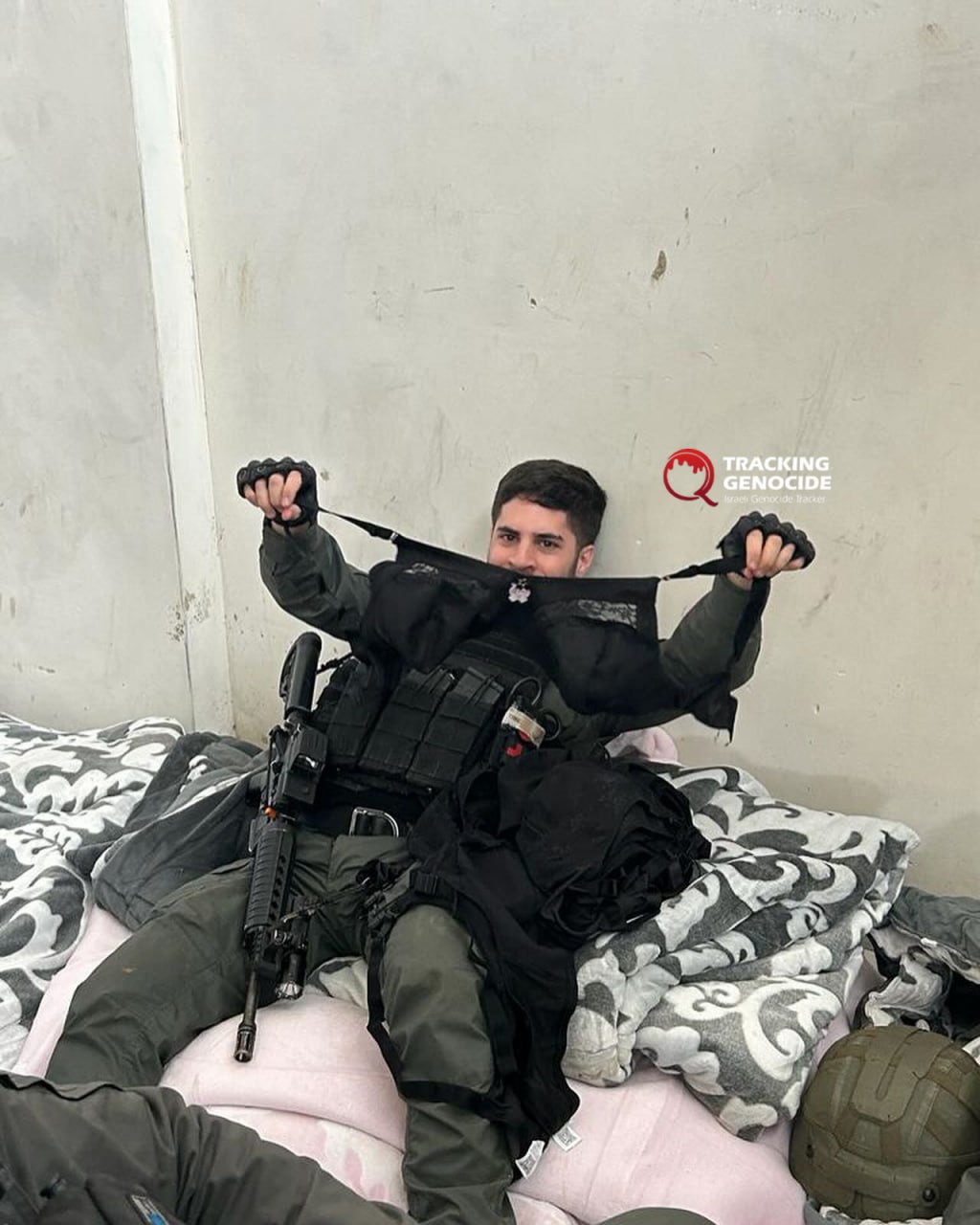 Thumbnail preview image for the video titled: Israeli border soldiers displaying Palestinian women's lingerie in the Jenin R.C.