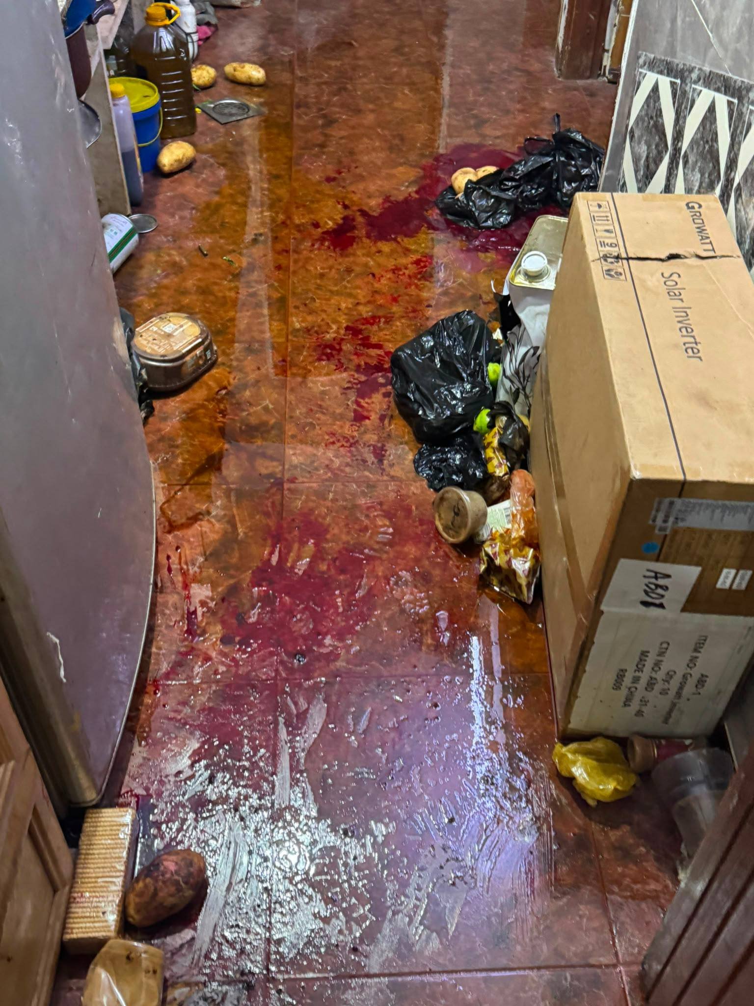 Thumbnail preview image for the video titled: Traces of blood of Fathi Khazem ‘Abu Raad’ following his execution t home by Israeli Special Forces