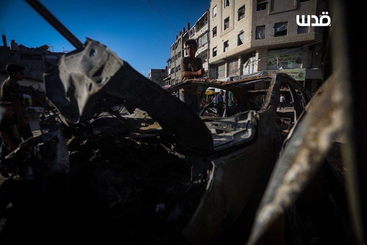 Thumbnail preview image for the video titled: Charred wreckage of car bombed in murderous Israeli airstrike