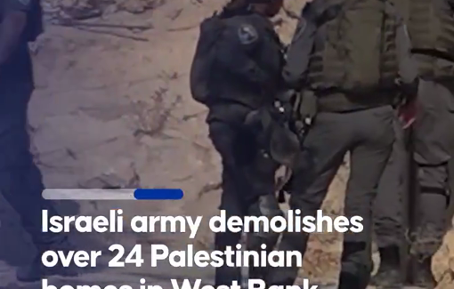 Thumbnail preview image for the video titled: Israeli authorities demolish over 24 Palestinian homes in Jinba without prior warning