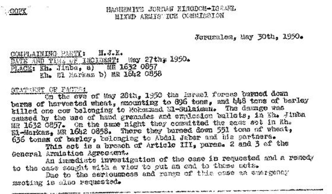 Thumbnail preview image for the video titled: In May 1950, the Israeli army raided Jinba, burning 896 tons of wheat, 448 tons of barley, and killing a cow