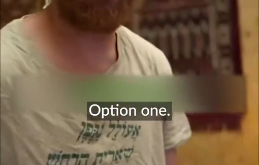 Thumbnail preview image for the video titled: Settler Elkana Nahmani joking about how expelling Palestinian with a stick
