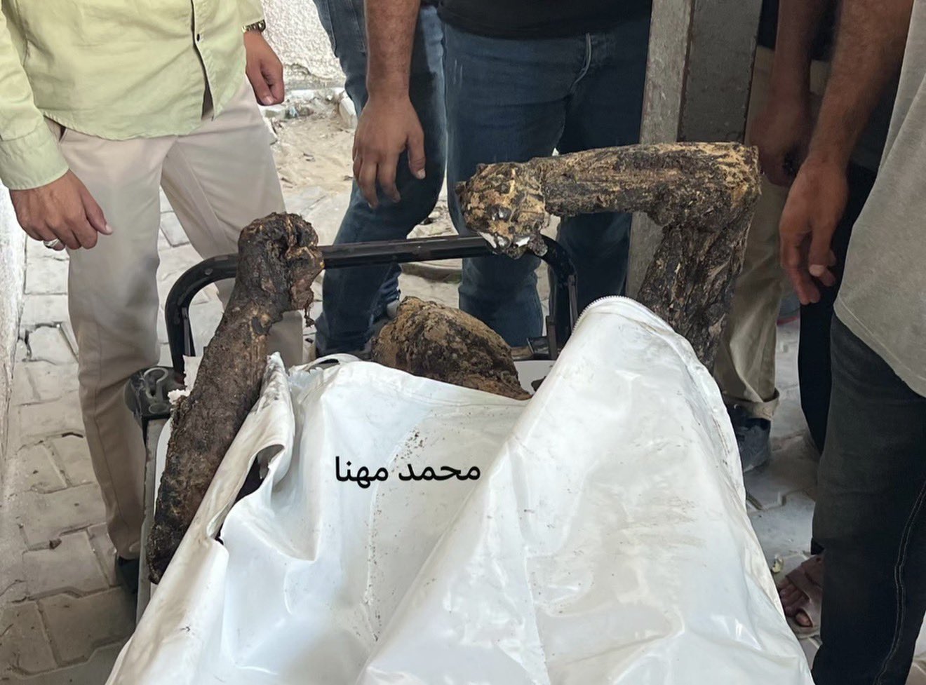 Thumbnail preview image for the video titled: Palestinian's body charred to death in Israeli airstrike on his car