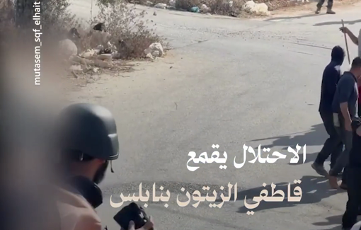 Thumbnail preview image for the video titled: Israeli forces suppress olive harvesters in Beita, targeting residents, activists and journalists with tear gas