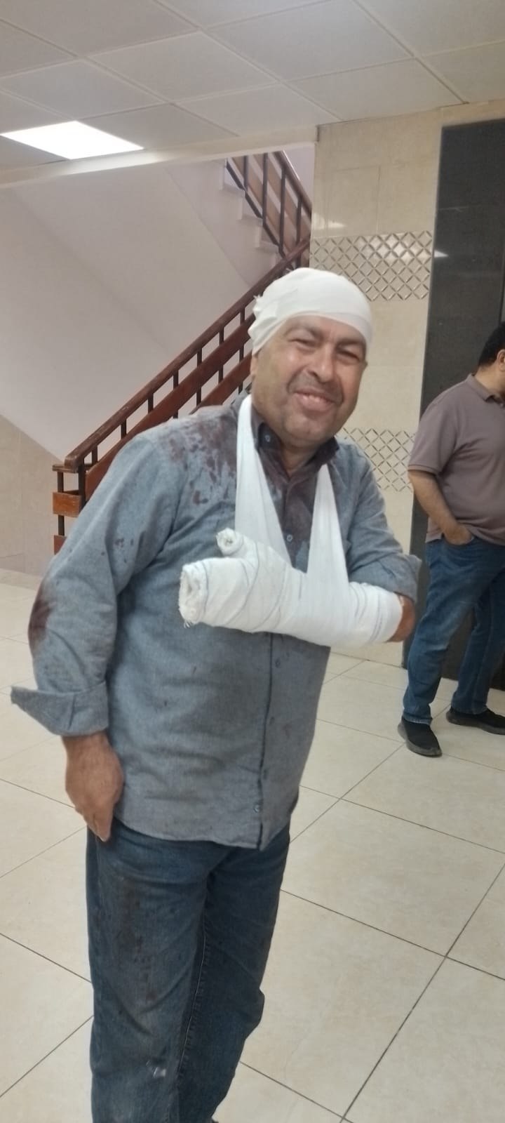 Thumbnail preview image for the video titled: Professor Sami Nofal "Abu Ubaidah" and his family were injured after being attacked by settlers in Deir Sharaf