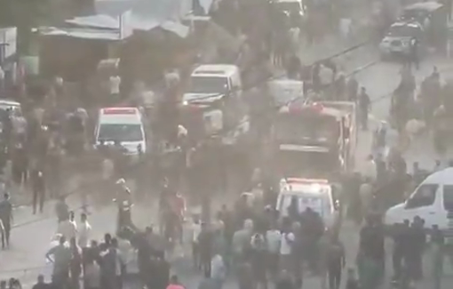 Thumbnail preview image for the video titled: Crowd gathers after Israeli strike targets the vicinity of a school in northern Gaza