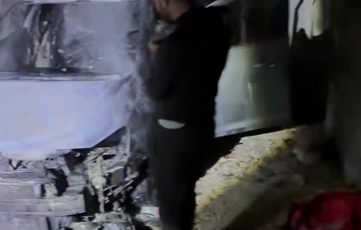 Thumbnail preview image for the video titled: 2 a.m. In Al-Mughayyir, settlers attacked Palestinian homes and set fire to a vehicle belonging to AndreyX