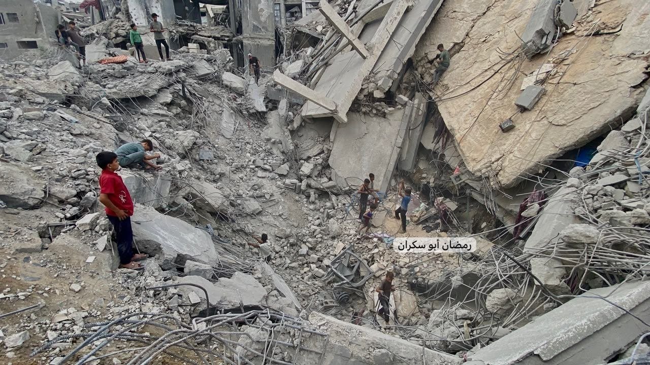 Thumbnail preview image for the video titled: Crater left in the wake of Israel's bombing of house in the Sabra neighborhood