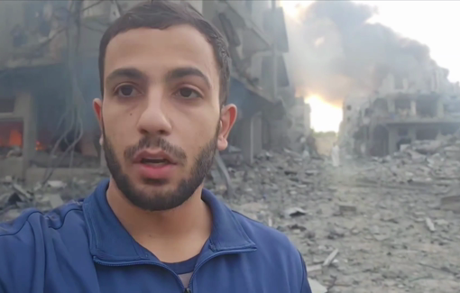 Thumbnail preview image for the video titled: Anas Al-Shatif documents total destruction of Al-Sikka area in Jabalia as Israeli bombs keep pounding North Gaza