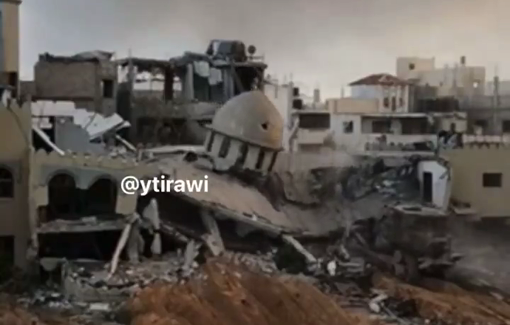 Thumbnail preview image for the video titled: IDF soldiers flattened a mosque using a bulldozer and cheered about it