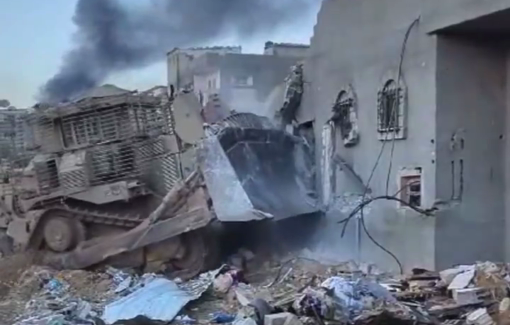 Thumbnail preview image for the video titled: The Israeli Steel Cat Company Engineering erases Gaza