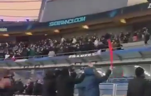 Thumbnail preview image for the video titled: Israeli hooligans attack French football fans in Stade de France during Israel-France match in Paris.